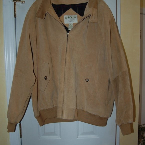 Orvis Soft Leather Light Tan Bomber Jacket Mens XL - Picture 3 of 8